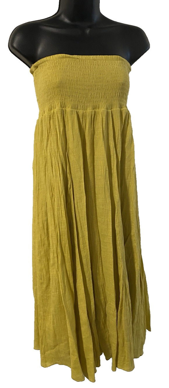 J Gee Sundress or Maxi Skirt Sz M Yellow Ruched Top Boho Peasant Festival Fairy